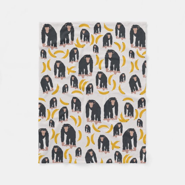 Monkey Chimpanzee & Banana Pattern  Fleece Blanket (Front)