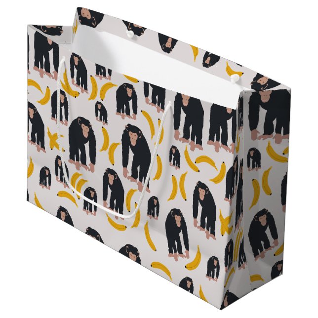 Monkey Chimpanzee & Banana Pattern Large Gift Bag (Front Angled)