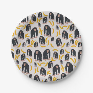 Monkey Chimpanzee & Banana Pattern  Paper Plate