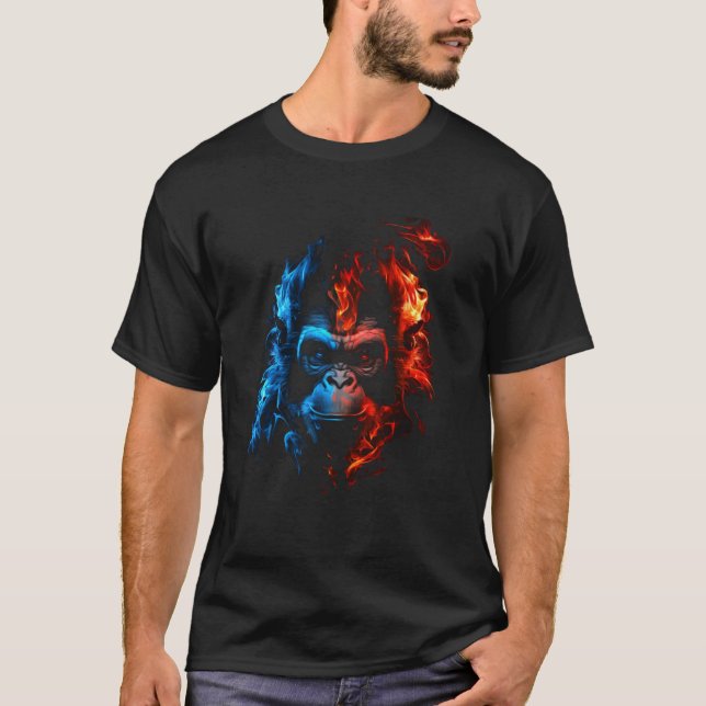 Monkey Chimpanzee Flames Cute Monkey Animal   1 T-Shirt (Front)