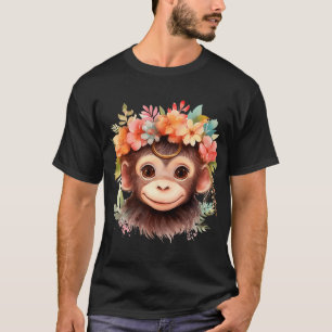 Monkey Chimpanzee Jungle Animal Boho Floral Ape 21 T-Shirt