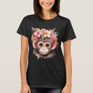 Monkey Chimpanzee Jungle Animal Boho Floral Ape T-Shirt