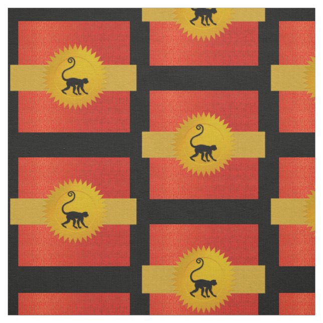 Monkey Chinese Zodiac | Red, Gold and Black Fabric (Swatch)