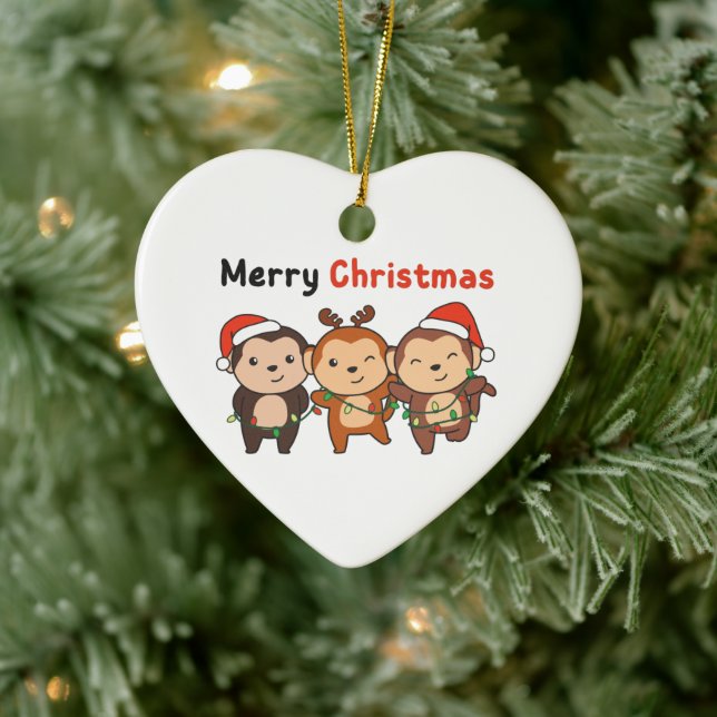 Monkey Christmas Animals Monkeys Merry Christmas Ceramic Tree Decoration (Tree)