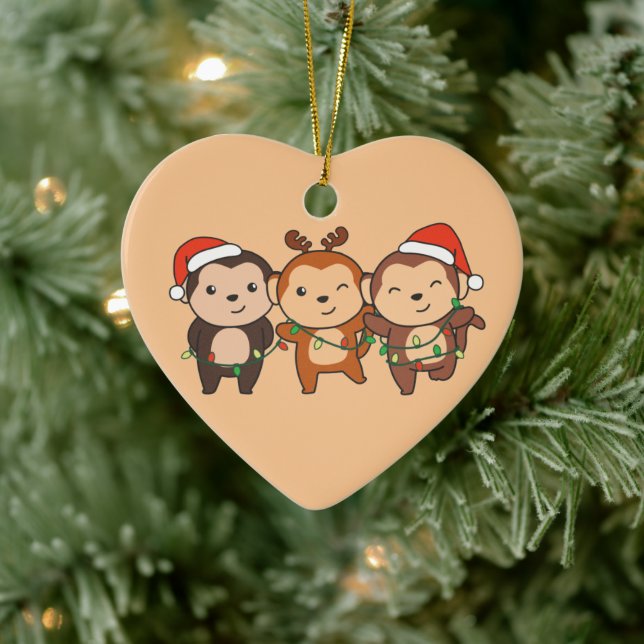 Monkey Christmas Christmas Animals Cute Monkeys Ce Ceramic Tree Decoration (Tree)