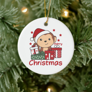 Monkey Christmas Gift Winter Animals Monkeys Ceramic Tree Decoration