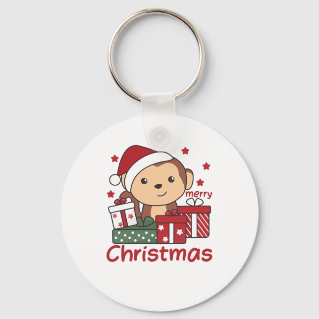 Monkey Christmas Gift Winter Animals Monkeys Key Ring (Front)