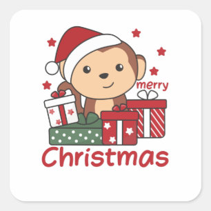 Monkey Christmas Gift Winter Animals Monkeys Square Sticker