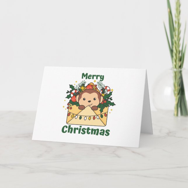 Monkey Christmas Letter Winter Animals Monkeys Holiday Card (Front)