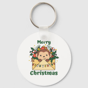 Monkey Christmas Letter Winter Animals Monkeys Key Ring