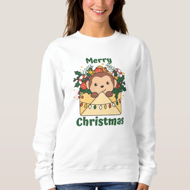 Monkey Christmas Letter Winter Animals Monkeys Sweatshirt (Front)
