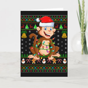 Monkey Christmas Lights Funny Monkey Ugly Sweaters Card
