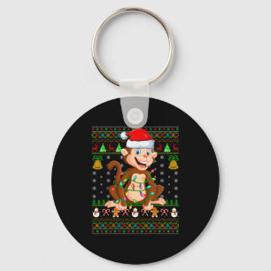 Monkey Christmas Lights Funny Monkey Ugly Sweaters Key Ring