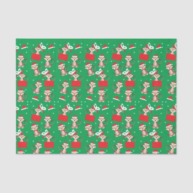 Monkey Christmas Present Pattern Santa Elf Hat Tissue Paper (Front)
