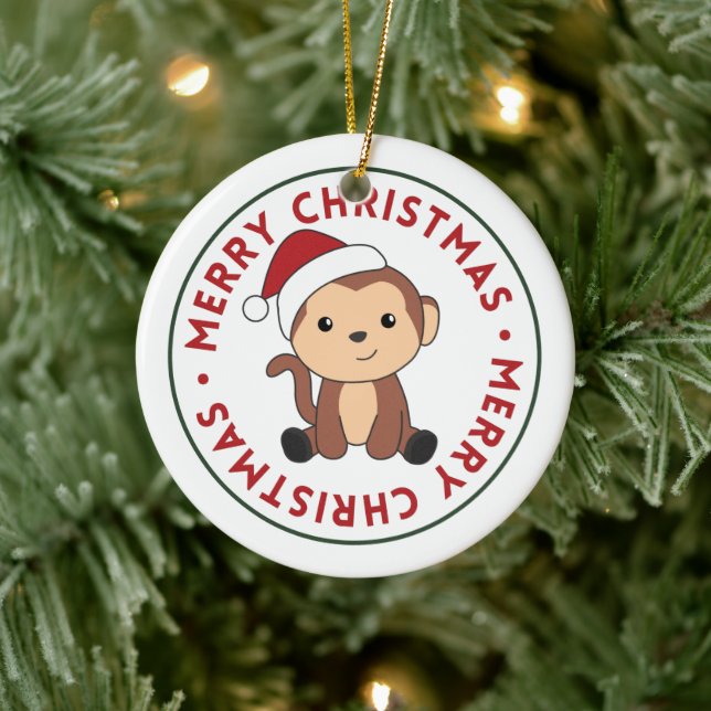 Monkey Christmas Snow Winter Animals Monkeys Ceram Ceramic Tree Decoration (Tree)