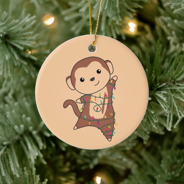 Monkey Christmas Snow Winter Animals Monkeys Ceram Ceramic Tree Decoration (Tree)