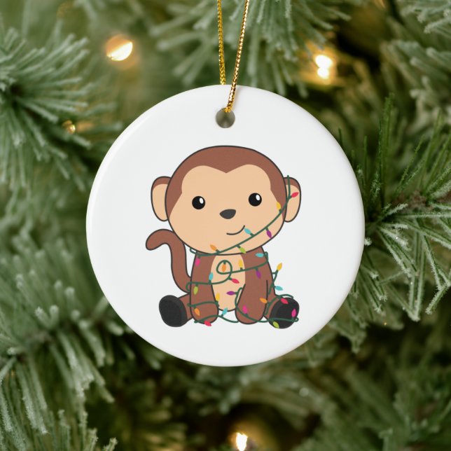 Monkey Christmas Snow Winter Animals Monkeys Ceramic Tree Decoration (Tree)