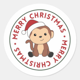 Monkey Christmas Snow Winter Animals Monkeys Class Classic Round Sticker