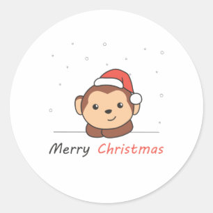 Monkey Christmas Snow Winter Animals Monkeys Classic Round Sticker