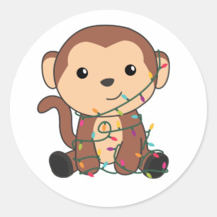Monkey Christmas Snow Winter Animals Monkeys Classic Round Sticker