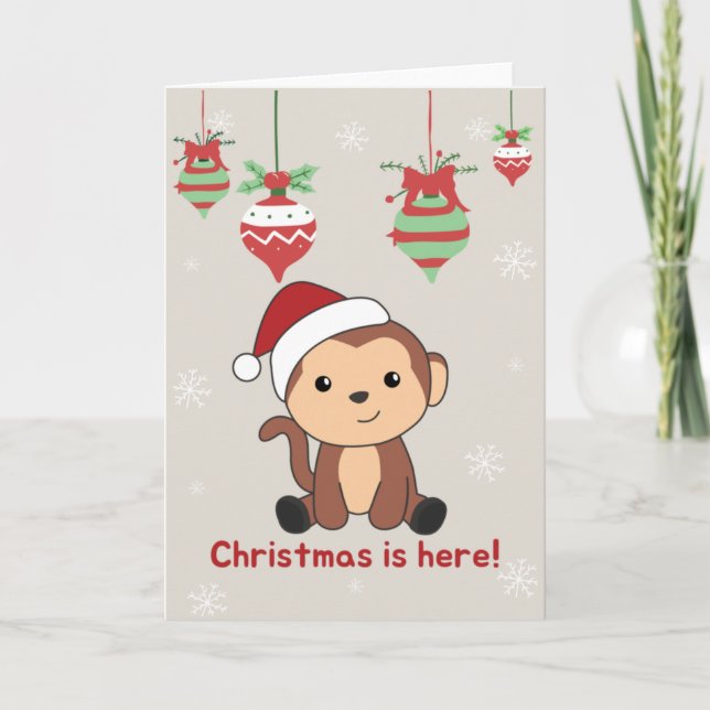 Monkey Christmas Snow Winter Animals Monkeys Holid Holiday Card (Front)