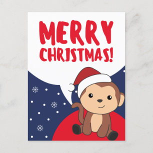 Monkey Christmas Snow Winter Animals Monkeys Holid Holiday Postcard