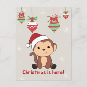 Monkey Christmas Snow Winter Animals Monkeys Holid Holiday Postcard