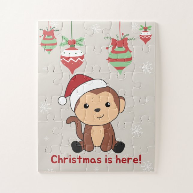 Monkey Christmas Snow Winter Animals Monkeys Jigsa Jigsaw Puzzle (Vertical)