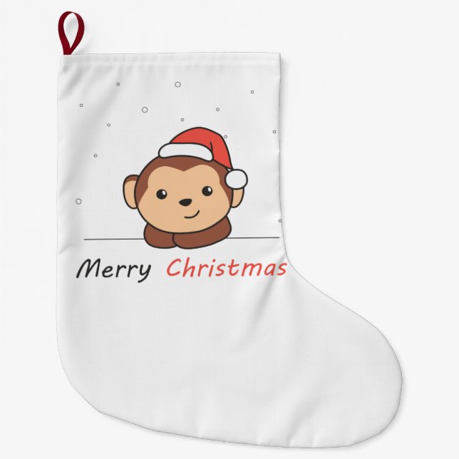Monkey Christmas Snow Winter Animals Monkeys Large Christmas Stocking (Front)