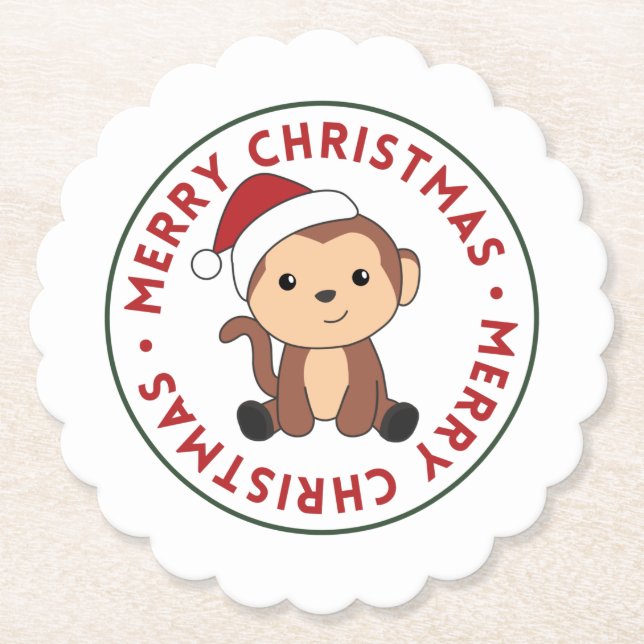 Monkey Christmas Snow Winter Animals Monkeys Paper Coaster (Front)