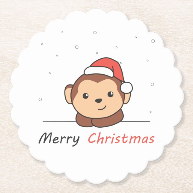 Monkey Christmas Snow Winter Animals Monkeys Paper Coaster (Front)