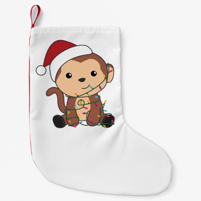 Monkey Christmas Snow Winter Animals Monkeys Small Christmas Stocking (Front)