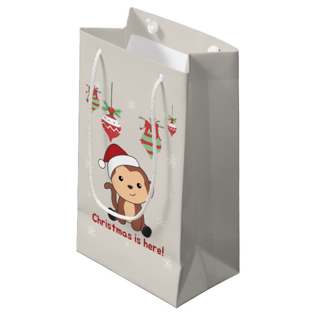 Monkey Christmas Snow Winter Animals Monkeys Small Gift Bag (Front Angled)