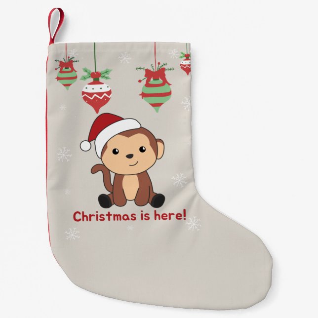 Monkey Christmas Snow Winter Animals Monkeys Small Stocking (Front)