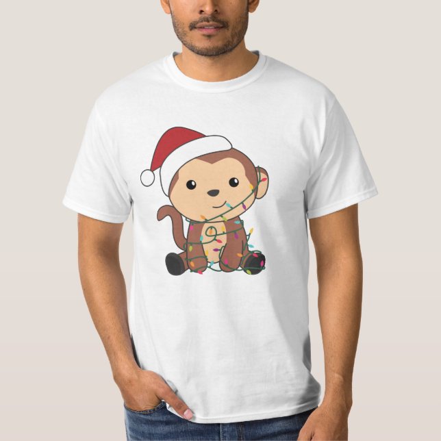 Monkey Christmas Snow Winter Animals Monkeys T-Shirt (Front)