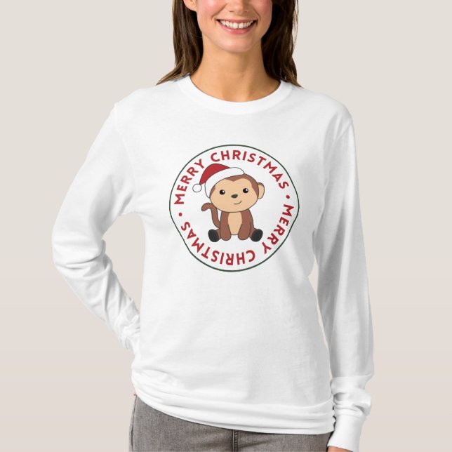 Monkey Christmas Snow Winter Animals Monkeys T-Shirt (Front)