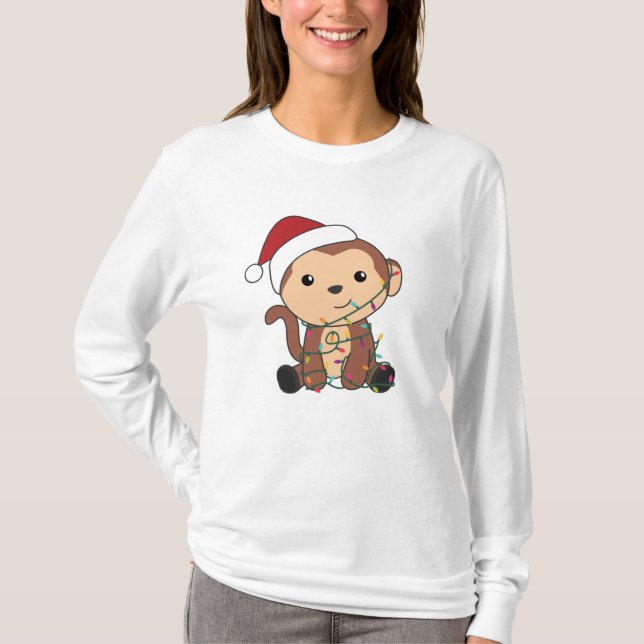 Monkey Christmas Snow Winter Animals Monkeys T-Shirt (Front)