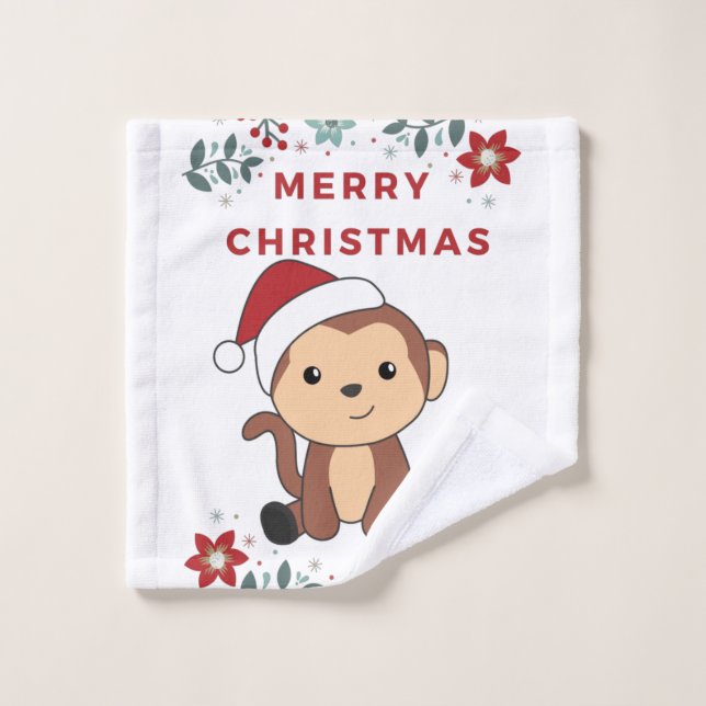 Monkey Christmas Snow Winter Animals Monkeys Wash Cloth (Wash Cloth)