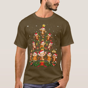 Monkey Christmas Tree Cute Christmas Light Santa M T-Shirt