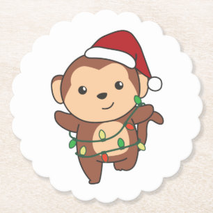 Monkey Christmas Winter Animals Monkeys Paper Coaster