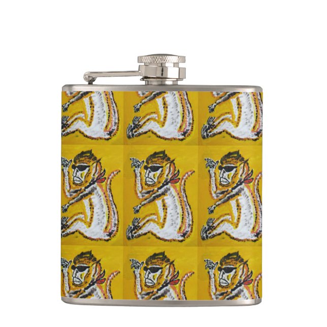 Monkey Circus Art Hip Flask (Front)