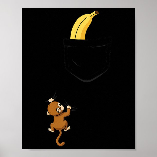 Monkey Climbs For Banana Funny Animal Cket Design  Poster (Front)