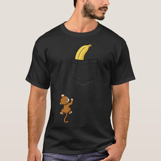 Monkey Climbs For Banana Funny Animal Cket Design  T-Shirt (Front)
