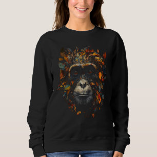 Monkey Colourful Autumn Art Jungle Zoo Artwork Mot Sweatshirt