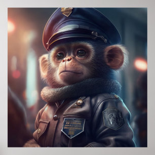 Monkey Cop #2 Art Poster, Monkey Poster, Animal Poster