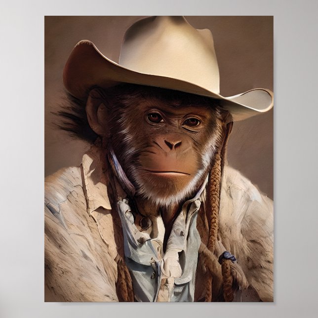 Monkey Cowboy Portrait Poster (Front)