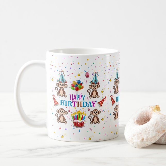 Monkey Cupcake Happy Birthday Mug  (With Donut)