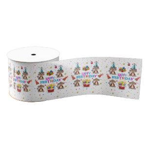 Monkey Cupcake Happy Birthday Ribbon Grosgrain Ribbon