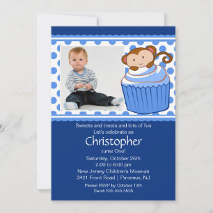 Monkey Cupcake Photo Birthday Invitation