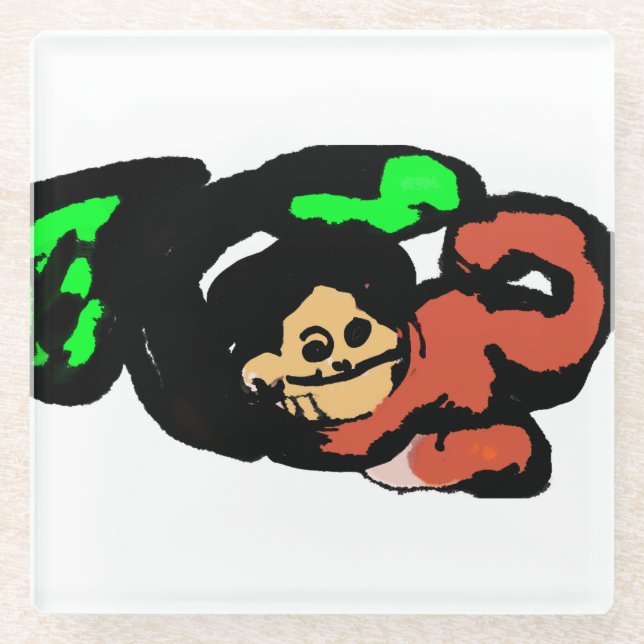 Monkey cute  glass coaster (Front)